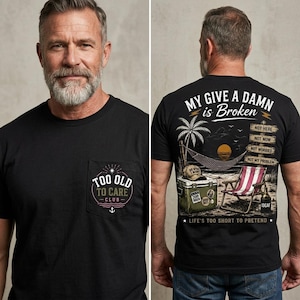 För gammal för att bry sig-klubb PNG-paket | Min förbannelse är bruten | Vintage strandpensionering-skjortadesign | Rolig sarkastisk digital nedladdning
