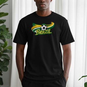 Black t-shirt with "Brazil" text and soccer ball graphic.