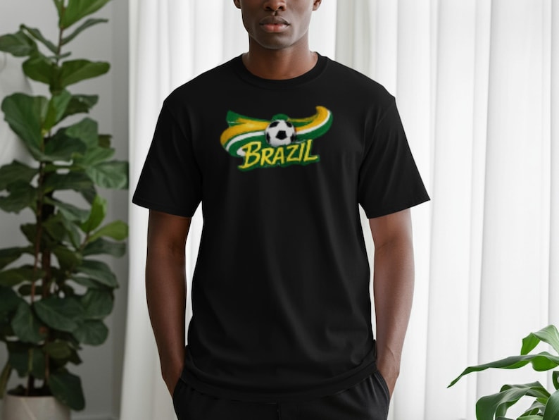 Black t-shirt with "Brazil" text and soccer ball graphic.