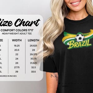 Comfort Colors 1717 heavyweight adult tee size chart with measurements.