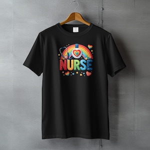 Rainbow Nurse T-Shirt, Cute Patchwork Style Nurse Shirt, Nurse Appreciation Gift for Healthcare Workers, Nursing Student Tee, RN LPN Gift