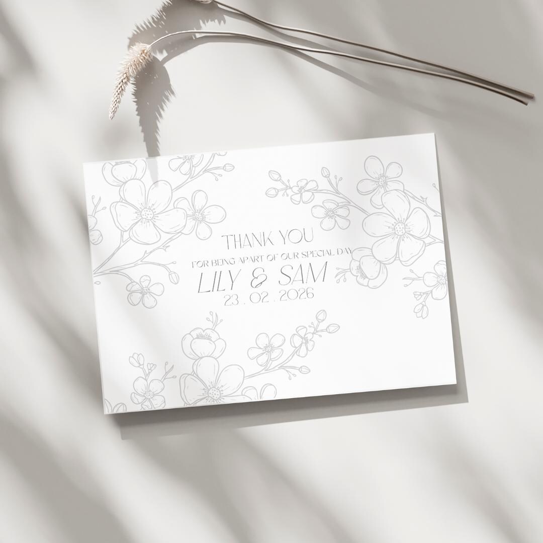 Minimalist Floral Wedding Thank You Card Template (digital File) - Etsy