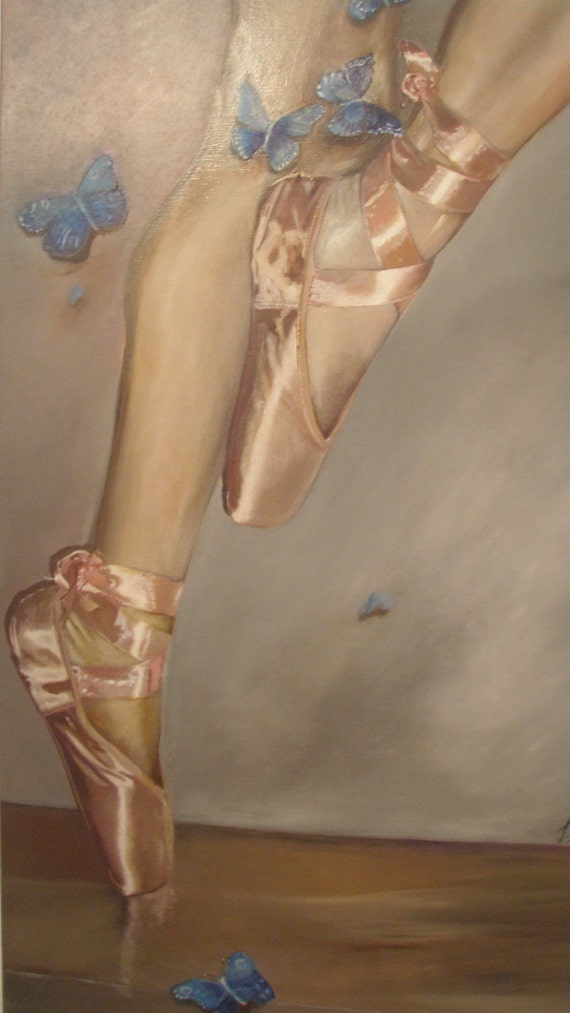 Items similar to Ascend - satin pink ballet shoes, ballerina, blue