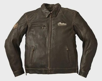Handmade Cowhide Leather Indian Motorcycle Riding Jacket-USA Duty Paid