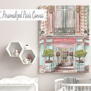 Canvas For Girls Fashion Themed Bedroom, Personalized Gift For Daughter, Paris Canvas Wall Art, Parisian Boutique, Toddler Girl Wall Decor image 1