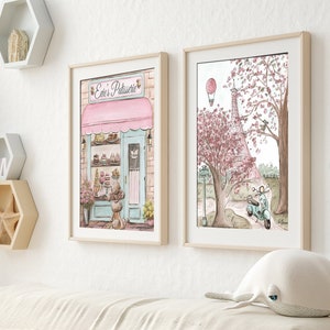 Paris Travel Prints, Parisian Decor For Girls Bedroom, Personalized Baby Gift, French Nursery Blush Wall Art, Laduree, Pink Eiffel Tower