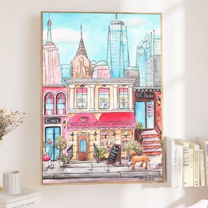 Personalized New York City Skyline Print, Brooklyn Baby Gift, NYC Themed Nursery Wall Art, Cute Kids Travel Room Decor, College Student Gift