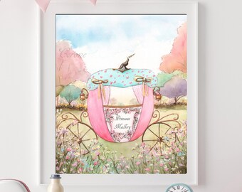 Personalized Princess Print, Fairy Tale Canvas, Watercolor Wall Art For Princess Themed Nursery, Princess Birthday Gift For Granddaughter