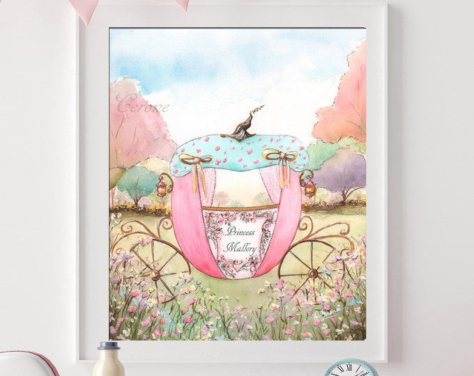 Personalisierte Prinzessin Print, Märchen Leinwand, Aquarell Wandkunst für Kinderzimmer unter dem Motto Prinzessin, Geburtstagsgeschenk Prinzessin für Enkelin