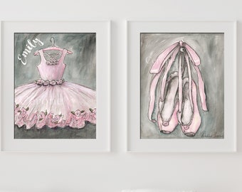 Girls Room Decor Blush Ballerina Set Of 2, Girls Ballet Prints, Ballerina Art, Blush Pink Nursery Ballerina Decor, 6 sizes 5x7 To 24 x 36