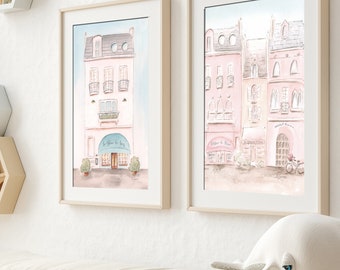 French Country Watercolors, Personalized Nursery Artwork, Set Of 2, Extra Large Wall Art, Blush Pink Parisian Decor, CUSTOM Physical Prints