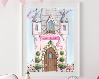 Personalized Princess Castle Print, Fairytale Nursery Name Sign, Gift For Daughters Princess Room, Blush Pink Toddler Girl Room, Fairy Theme