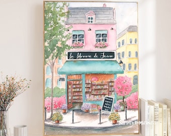 La Librairie Print Personalized, Paris Bookstore Poster, France Home Decor, Parisian Girls Room Wall Art, French Nursery Watercolor Giclee