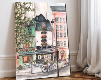 Aquarelle Odette, impression personnalisée de Paris, oeuvre d'art de boulangerie parisienne, art mural Français, affiche de voyage, peinture de campagne française grise et rose