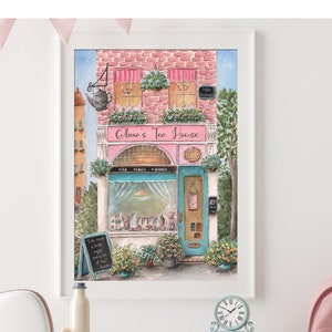 Lámina personalizada de la fiesta del té inglés, letrero de la hora del té, arte mural para habitación infantil londinense, cita inspiradora, regalo para amantes del té, acuarela adorable