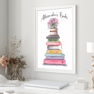 Personalized Book Wall Decor, Book Stack, Reading Corner Wall Art, Custom Bookshelf Print, Book Spine Painting, Little Girl Book Tower Print