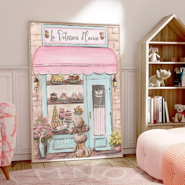 French Patisserie Watercolor, Paris Print For Toddler Girls Room, Cute Nursery Wall Art, Parisian Travel Themed Art For Tween Girl Bedroom
