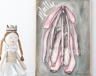 Ballet Shoes Watercolor Personalized, Ballerina Decor, Pink Room Decor Girly Girls Room, Toddler Bedroom, Girls Name Sign, Pink Or Blush