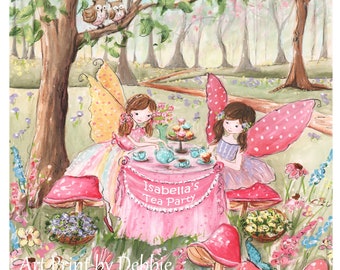 Tea For Two Poster, Feen-Tee-Party-Dekor, Fee, Wandbild, Teeparty-Bild, Waldelfe, Kleinkind-Mädchen-Raum-Dekor,