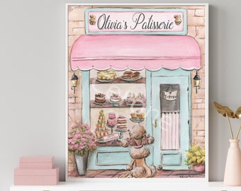 Personalized Paris Patisserie Laduree Print, Blush Pink French Bakery Nursery Wall Art, Parisian Girls Room Decor, Paris Travel Theme Gift