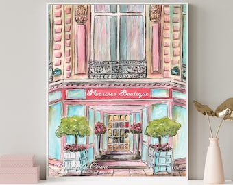 Paris Boutique Poster, Personalized Gift, Teen Girl Fashion Illustration, Tween Decor, Girly Pink Bedroom Decor, Trendy Parisian Art Print