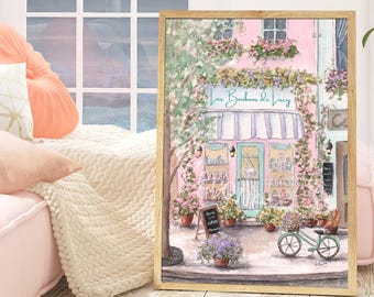 Paris Patisserie Print, Personalized Name Poster, Pastel Watercolor Nursery Decor, Toddler Girls Room, French Travel Themed Bedroom Wall Art