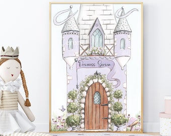 Castle Print Personalized, Purple Nursery Wall Decor, Fairy Wall Art, Girl Room Wall Decor, Toddler Girl Gift, Pink Fairy Princess Wall Art