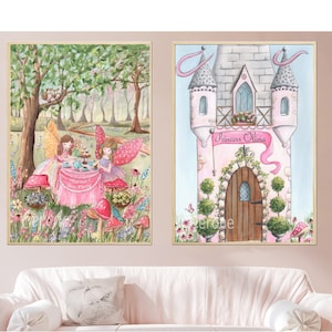 Fairytale Wall Art, Fairy Decor, Princess Castle Print, Personalized Girls Room Decor, Custom Girl Gift, Fairy Garden Enchanted Forest Decor