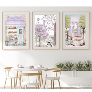 Paris Bedroom Decor Purple, Set Of 3, Personalized Baby Girl Gift, Laduree Patisserie, Lavender Gray Vintage Shabby Chic, 6 Sizes