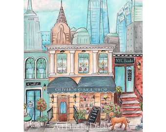 New York Print, Personalized With Child&#39;s Name, Gender Neutral Travel Theme Nursery, NYC Boys Room, 6 sizes 5x7 to 24x36 New York Poster