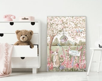 DOLL TEDDY BEAR child girl bed CROCHETING antique Home decor CANVAS ART PRINT