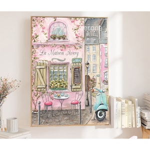 French Cafe Watercolor Personalized, Paris Bedroom Decor, Parisian Nursery Wall Art, Travel Theme Gift Girl, French Poster Girls Room Decor