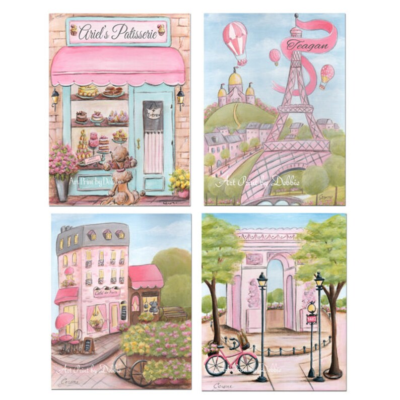 Best Gifts For Girls Personalized Gift Ideas For Little Girl Pink Girls Prints Little Girl Paris Decor Set Of 4 Prints Great Girl Gift