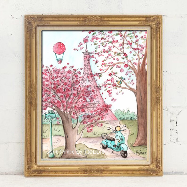 Pink Paris Eiffel Tower Wall Art Decor French Watercolor Etsy