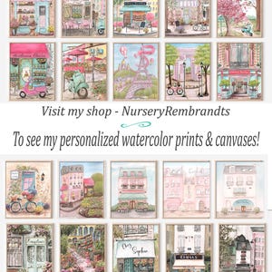 Custom Name Paris Watercolor Print, Personalized French Laduree Patisserie Poster, Travel Theme Baby Shower Gift, Baby Girl Nursery Wall Art image 7