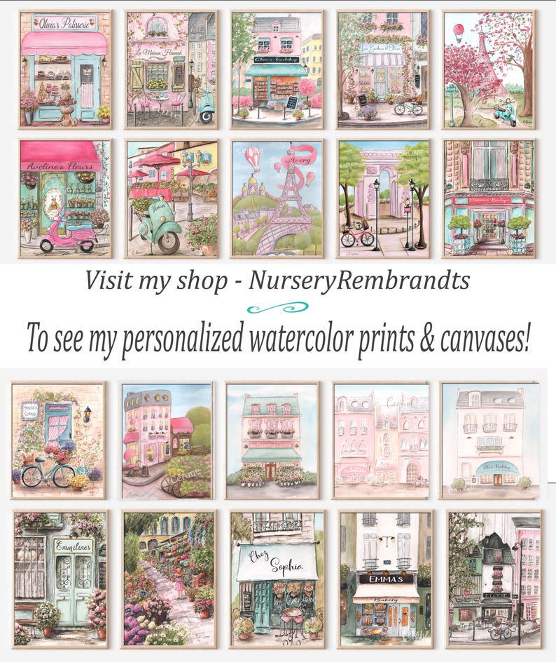 Custom Name Paris Watercolor Print, Personalized French Laduree Patisserie Poster, Travel Theme Baby Shower Gift, Baby Girl Nursery Wall Art image 7