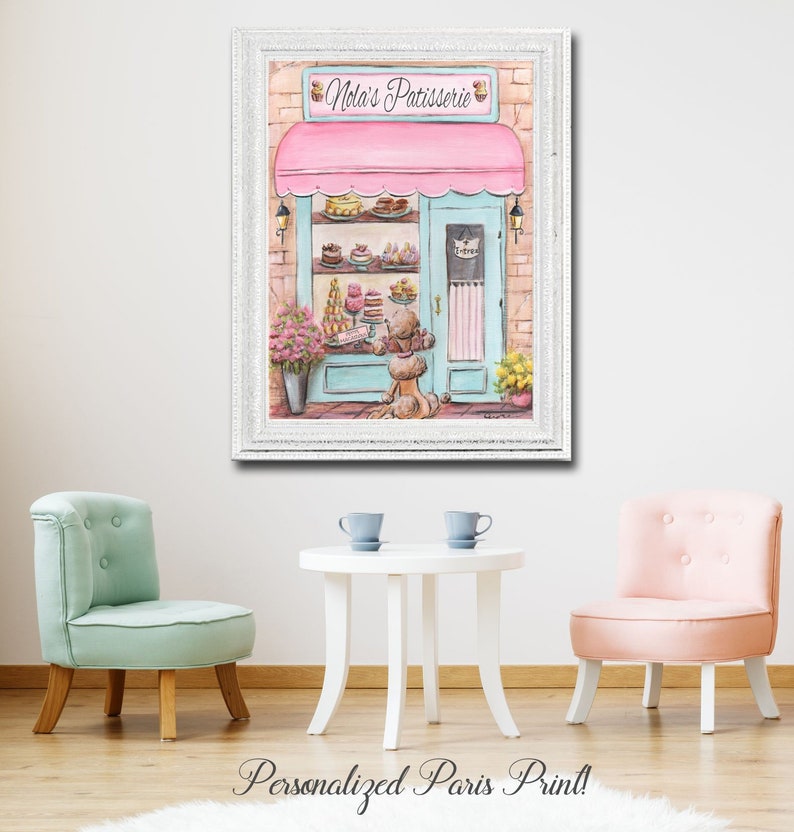 Paris Bedroom Decor Personalized French Patisserie Watercolor Laduree Poodle Bakery 6 Sizes 5x7 To 24x36 Poster Paris Bedroom Decor