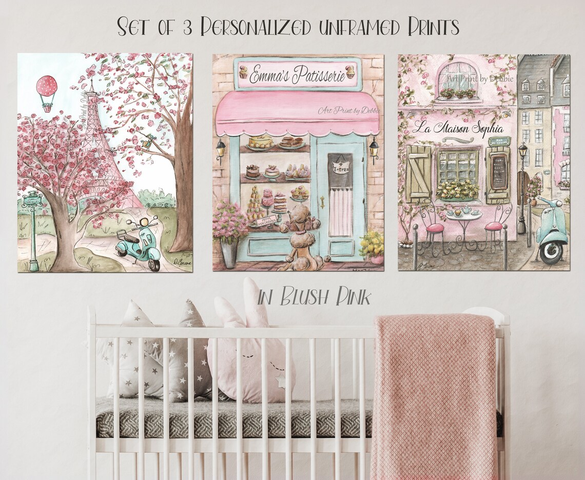3 Cute Blush Pink Prints for Girls Bedroom Nursery Wall Art Etsy