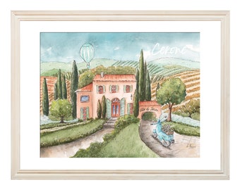 Personalized Tuscany Landscape Painting, Unique Gift, Italian Baby Boy Or Girl, Italy Wall Art, European Print, Travel Artwork For Kids Room