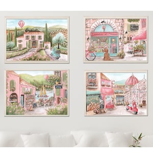 Personalized Name Italian Girl Prints, Dusty Rose, Set Of 4, Wall Art For Travel Themed Nursery Or Bedroom, Gelato, Florence, Tuscany, Italy