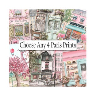 Paris Wall Art For Girls Room, Set Of 4 Personalized Prints, French Bedroom Decor, Parisian Kids Nursery Art, Travel Theme Baby Shower Gift