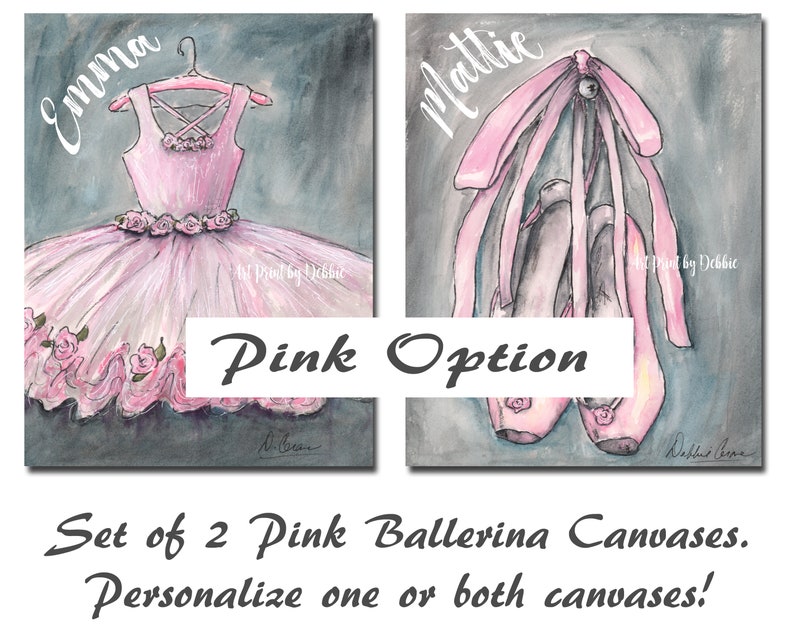 Personalized Ballet Canvas Wall Art, Set Of 2 Canvases, Girls Room Dance Theme Decor, Blush Pink Nursery For Little Ballerina, Pink Option image 3