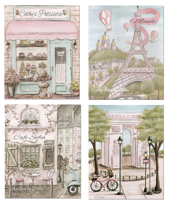 Personalized Girls Name Blush Pink PARIS Artwork Set of 6 