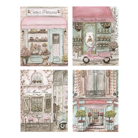Blush Pink Paris Bedroom Decor Personalized Set Of 4 Prints For Girls Teen Travel Themed Vintage Shabby Chic Room Nursery Wall Art Artwork