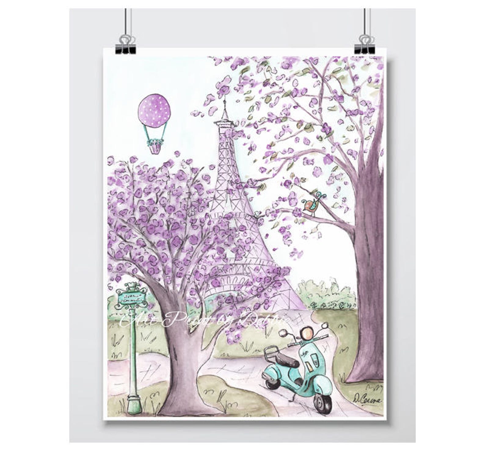 Lavender Nursery Decor Eiffel Tower Art Lavender Wall Art Etsy