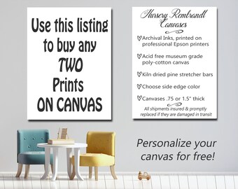 Set Of 2 Canvases Upgrade, Canvas Wall Art, Custom Canvas Prints, Kid's Room Canvas, Choose Any Design From Shop, Personalized Baby Name
