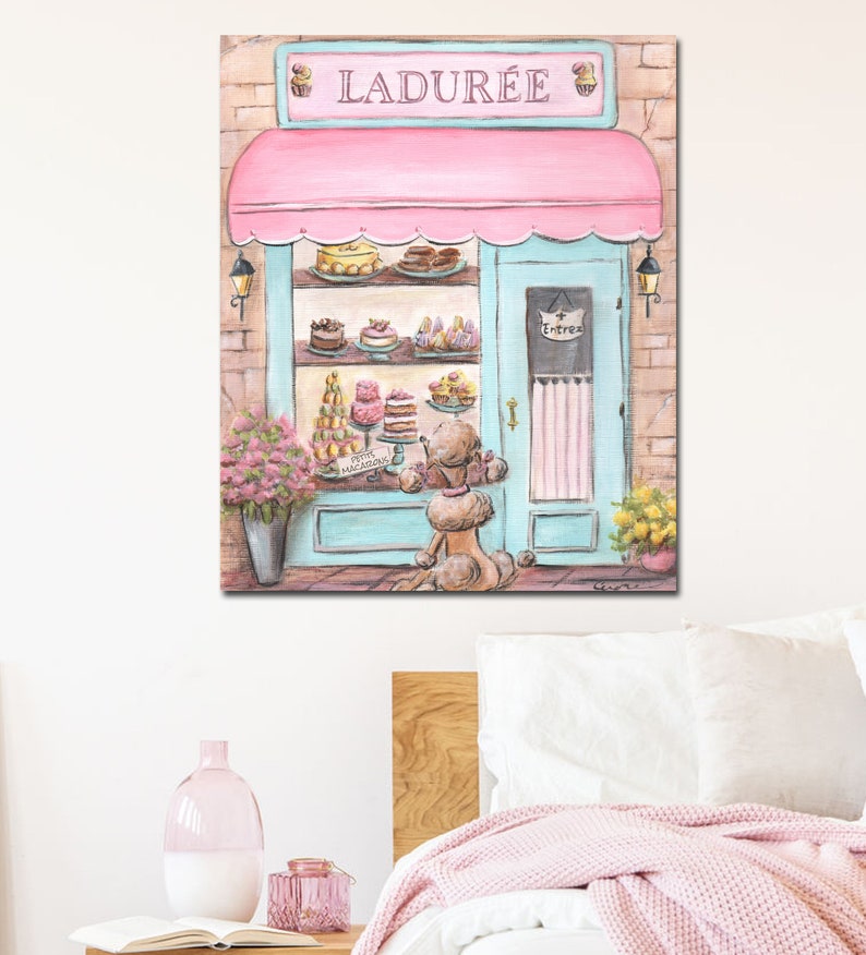 Pink Room Decor Girly, Set Of 4 Prints, Personalized Name, Custom Baby Name, French Themed Nursery Paris Wall Art, Laduree, Eiffel Tower image 9