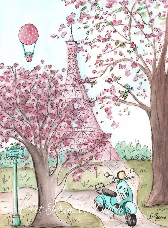 Pink Purple Paris Eiffel Tower Wall Art Paris Bedroom Decor French Nursery Art Paris Baby Shower Gift 6 Sizes 5x7 To 24x36 Poster Size