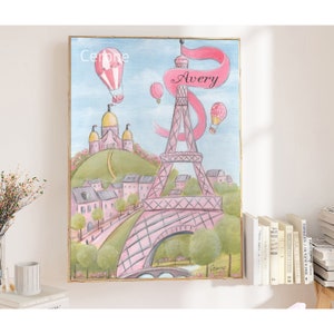 Rosa Eiffelturm Paris Themen-Babyparty-Geschenkidee, kundenspezifischer Babyname, Paris-Schlafzimmer-Dekor, personalisiertes Paris-Dekor, 6 Größen 5x7 bis 24x36