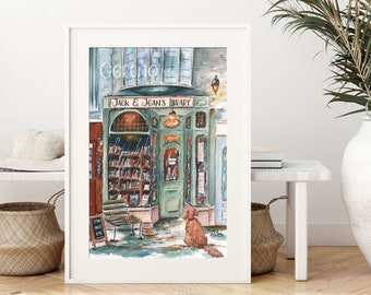 BOOK ART PRINT, Personalized Art For Kids, Playroom Wall Art, Watercolor Painting Original, Book Store Reading Quote Unique Gift For Teacher